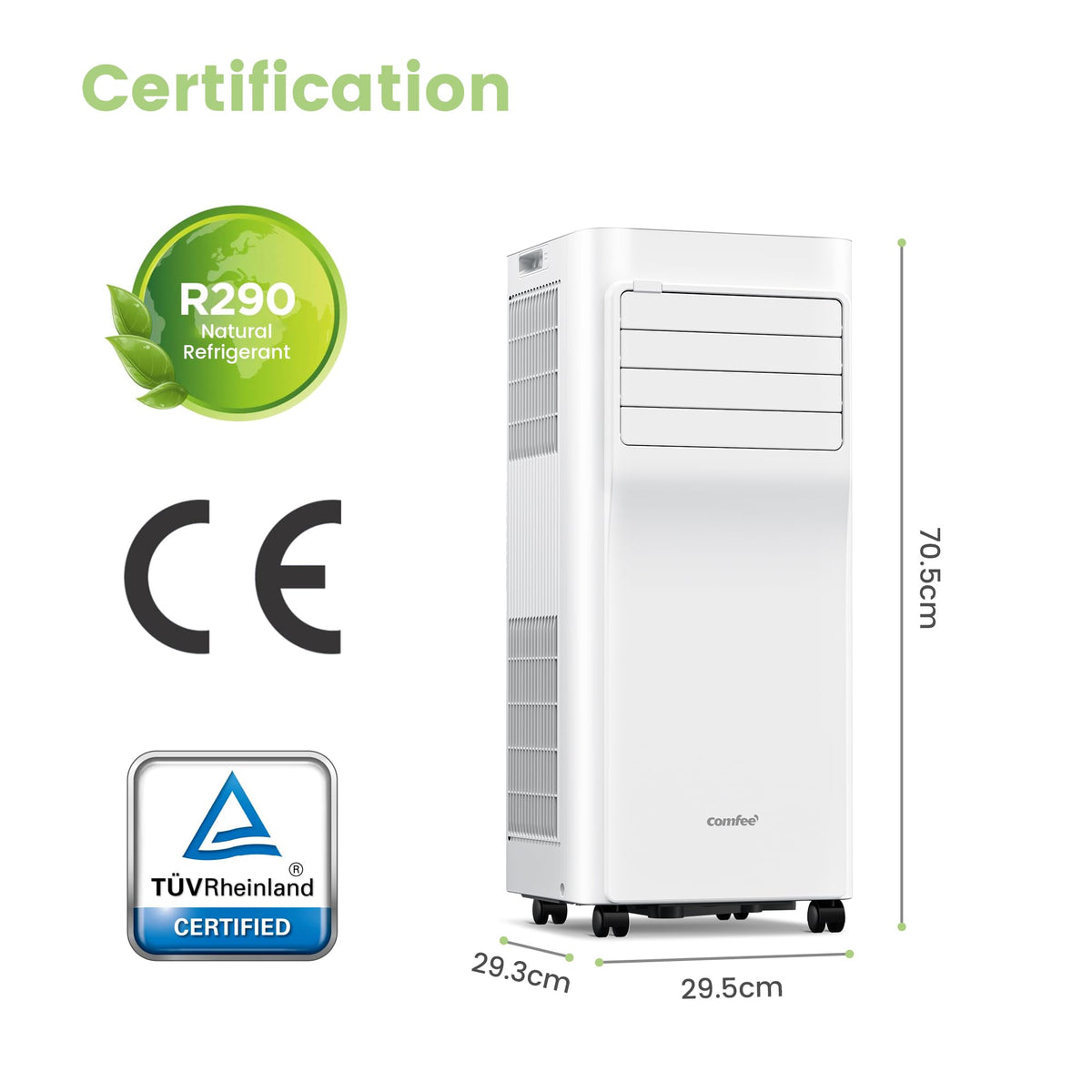 COMFEE' Climatiseur Mobile 7000 BTU/h 2kW, Contrôle APP, 3 Modes, 3 Vitesses de ventilation, Minuterie 24H, Dimensions compactes, Pour pièces de 23㎡, Breezy Cool 2.0, Fonctionne avec Alexa