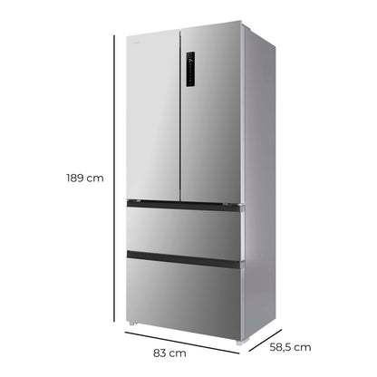 Cecotec Réfrigérateur Porte Française de 4 Portes Semi-Intégrable 458L Total No Frost Bolero CoolMarket F2D 458 SBI Inox E, Hauteur 189 cm et 83 cm Largeur, MetalFlexCooling, Compresseur Inverter