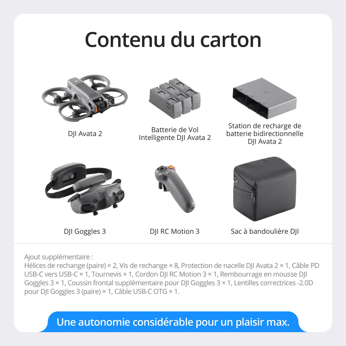 DJI Bundle Fly More Avata 2 (Trois Batteries), Drone FPV avec Caméra 4K, Acrobaties en Une Touche, Protection d’hélice intégrée, Drone Caméra avec Goggles 3 et RC Motion 3