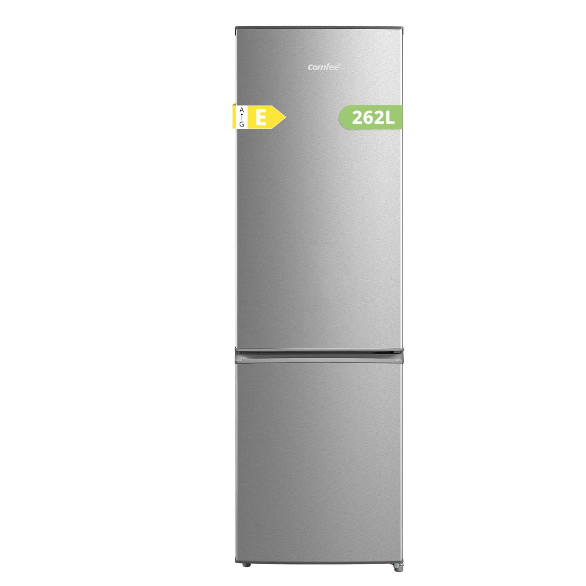 Comfee' RCB359IX2 Réfrigérateur Combiné, 262L(197+65), Grande Capacité, Low Frost, Hauteur 177,3 cm, Faible Bruit 39 dB, Éclairage LED, Température Réglable, Acier Inoxydable