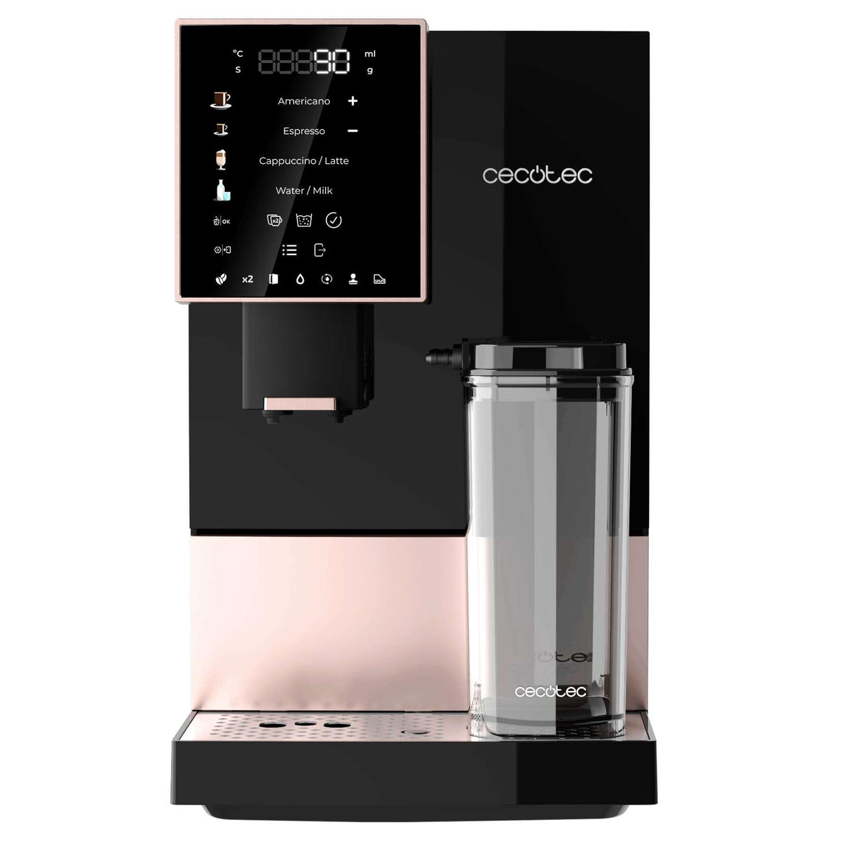 Cecotec Machine a Cafe Grain Cremmaet Compactccino Black Rose.19 barres,Thermoblock, Grains de café fraîchement moulus avec Plug&Play,Réservoir de café de 150gr avec moulin, 1,1 L d'eau,400ml de lait