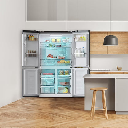 Cecotec American Refrigerator 4 Doors Dark 490 L CoolMarket 4D 490 Dark E. 183 cm High, 91 cm Wide, Low Power Consumption, Inverter Plus Engine, Fast Cooling and Fast Freezing, Total NoFrost