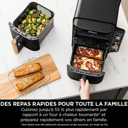 NINJA Double Stack XL Air Fryer 2 Compartiments Verticale, Compact, 4 Niveaux de Cuisson, Capacité de 9,5L, Air Fryer 6-en 1, Pièces Antiadhésives Amovibles Lavables Au Lave-Vaisselle, Noir/Cuivre