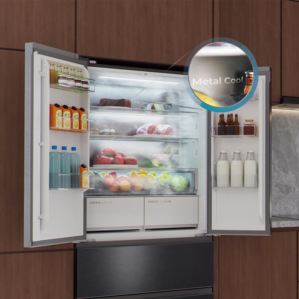 Cecotec Réfrigérateur Porte Française de 4 Portes Semi-Intégrable 458L Total No Frost Bolero CoolMarket F2D 458 SBI Dark E, Hauteur 189 cm et 83 cm Largeur, MetalFlexCooling, Compresseur Inverter