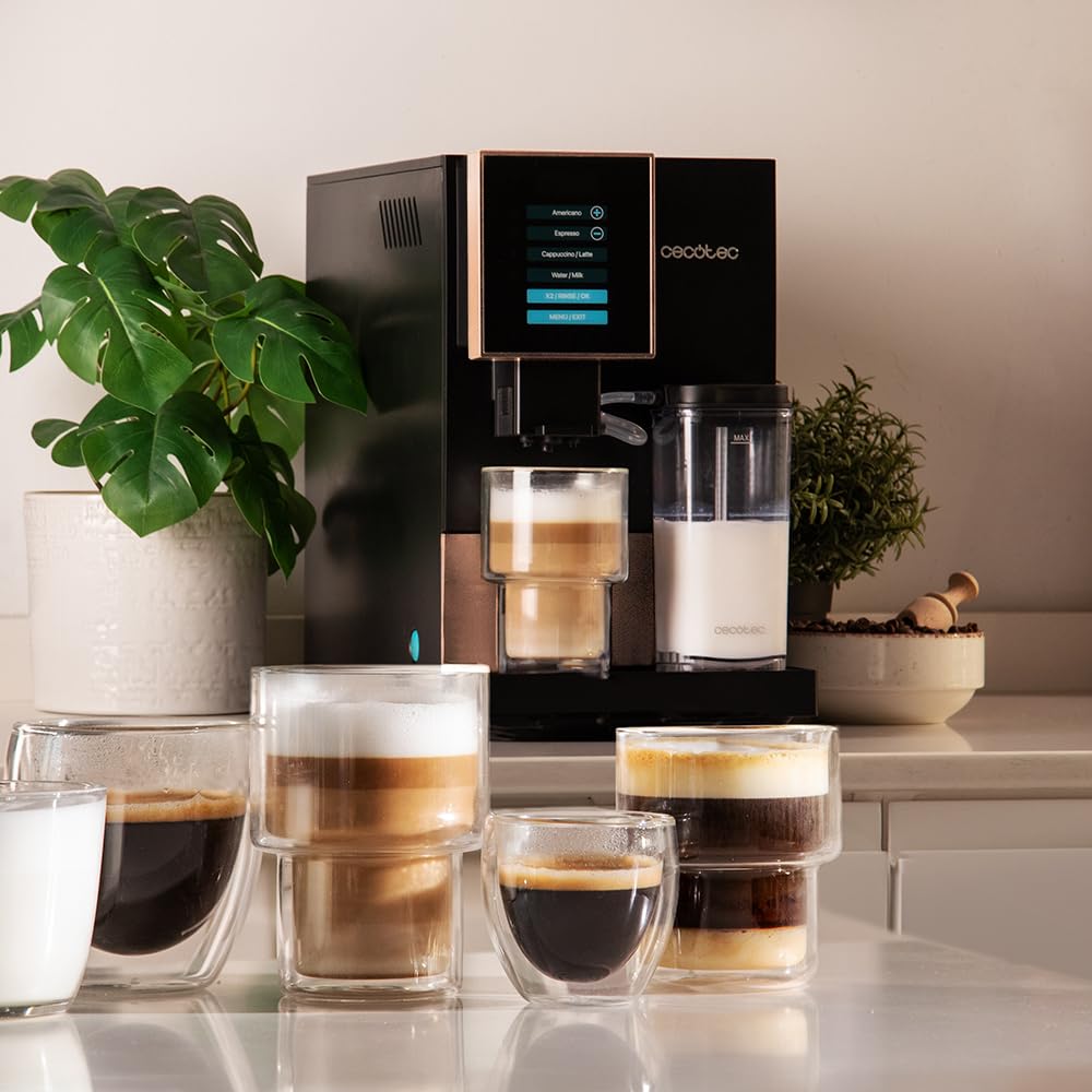 Cecotec Machine a Cafe Grain Cremmaet Compactccino Black Rose.19 barres,Thermoblock, Grains de café fraîchement moulus avec Plug&Play,Réservoir de café de 150gr avec moulin, 1,1 L d'eau,400ml de lait