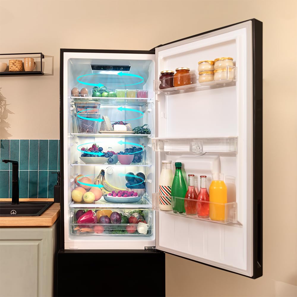 Cecotec Réfrigérateur combiné Bolero CoolMarket Combi 250 WD Black Glass D. Capacité de 250L, classe D, compresseur Inverter, Total No Frost, porte réversible, distributeur d'eau et LED intérieure.