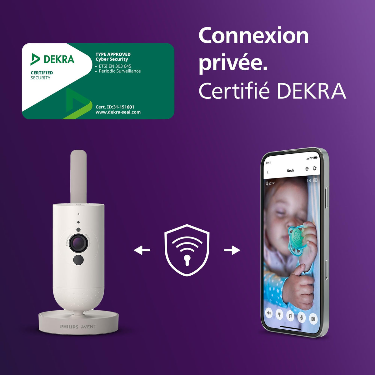 AVENT Philips babyphone Video connecté avec Wi-FI, caméra HD de Haute qualité, Vision Nocturne Infrarouge, détection des Pleurs, Audio bidirectionnel, 12 Heures d'autonomie en Mode éco, SCD951/26