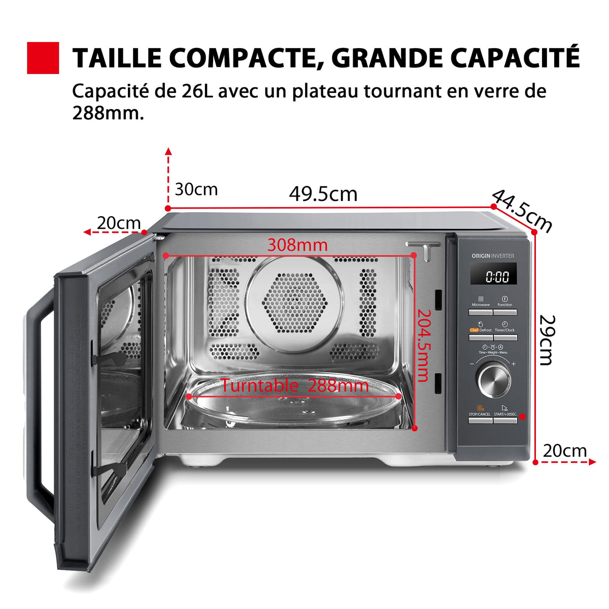 Toshiba MW3-AC26PFI(MG) Four à Micro-ondes 26L Air chaud combiné, 6-en-1 900W avec Cuiseur Vapeur en Gris Morandi, 6 Programmes 10 Niveaux de Puissanc