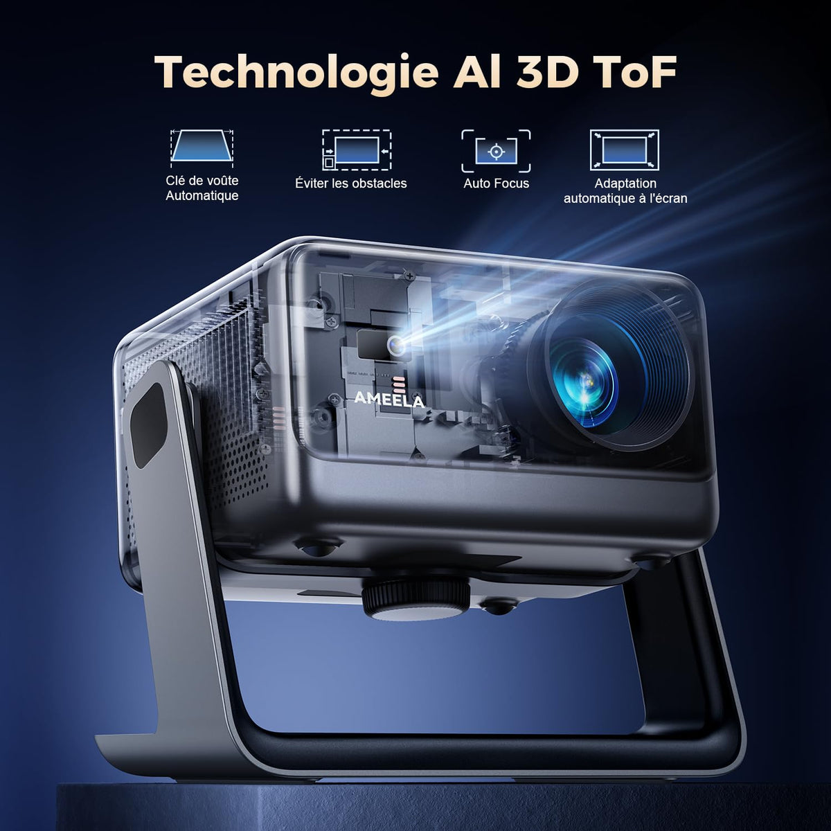 Vidéoprojecteur 30000 Lumens Projecteur Video Auto Focus/Keystone WiFi Bluetooth AMEELA Portable Videoprojecteur 4K Dolby Audio FHD 1080P HDMI/USB intégré Compatible avec Netflix, Youtube/Prime Video