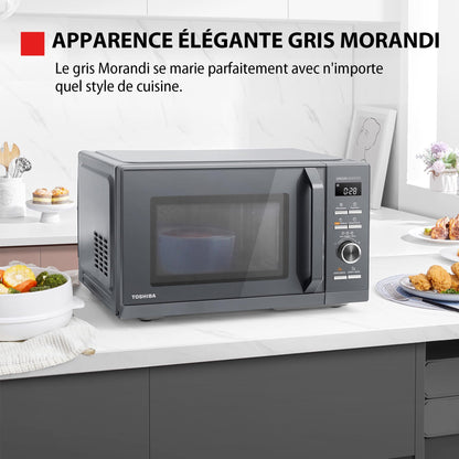 Toshiba MW3-AC26PFI(MG) Four à Micro-ondes 26L Air chaud combiné, 6-en-1 900W avec Cuiseur Vapeur en Gris Morandi, 6 Programmes 10 Niveaux de Puissanc
