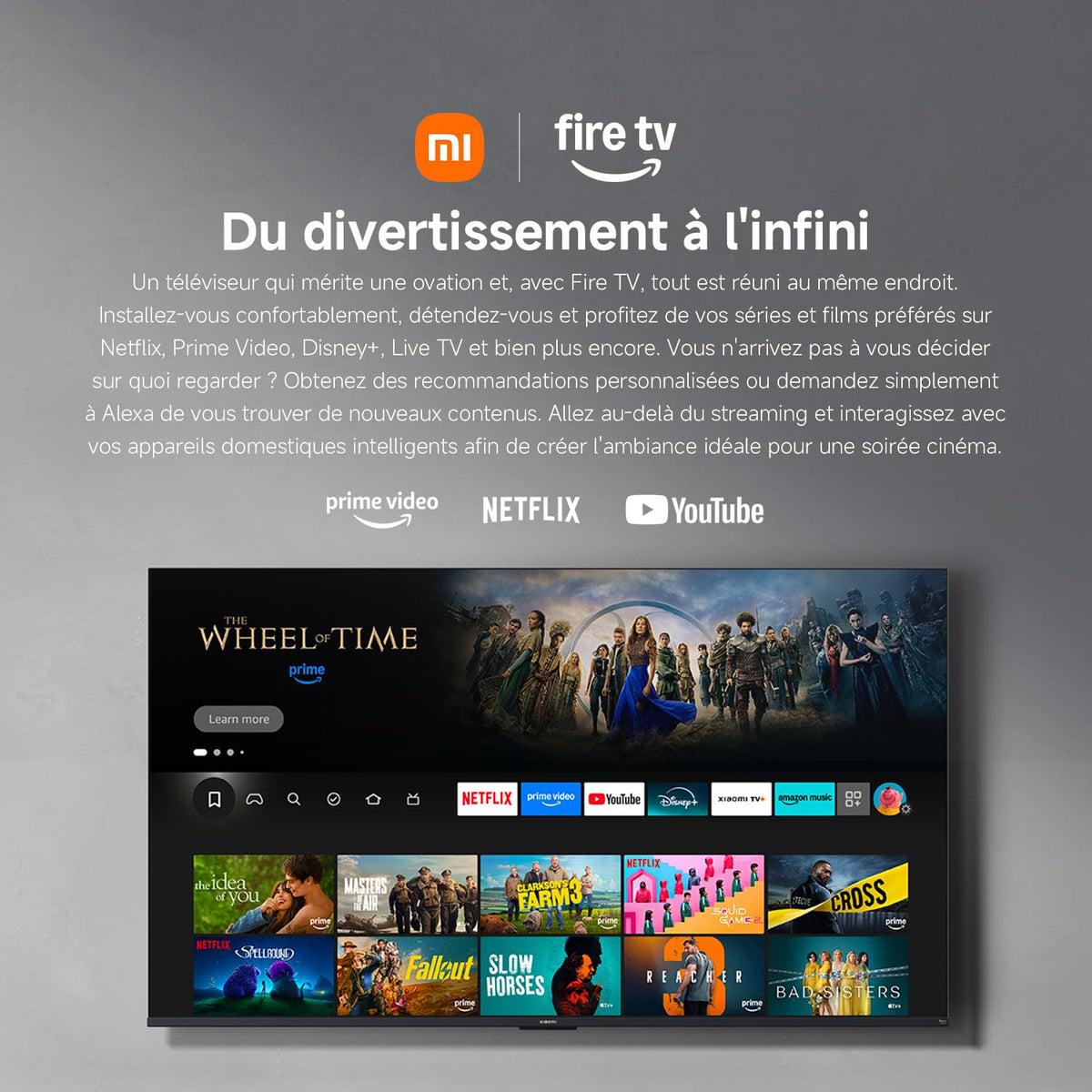 XIAOMI TV F 65, 165 cm (65 Pouces), 4K UHD, Smart TV, Fire TV, Contrôle Vocal Alexa, HDR10, MEMC, Mode Game Boost 120Hz, 2Go+32Go, Compatible avec AirPlay