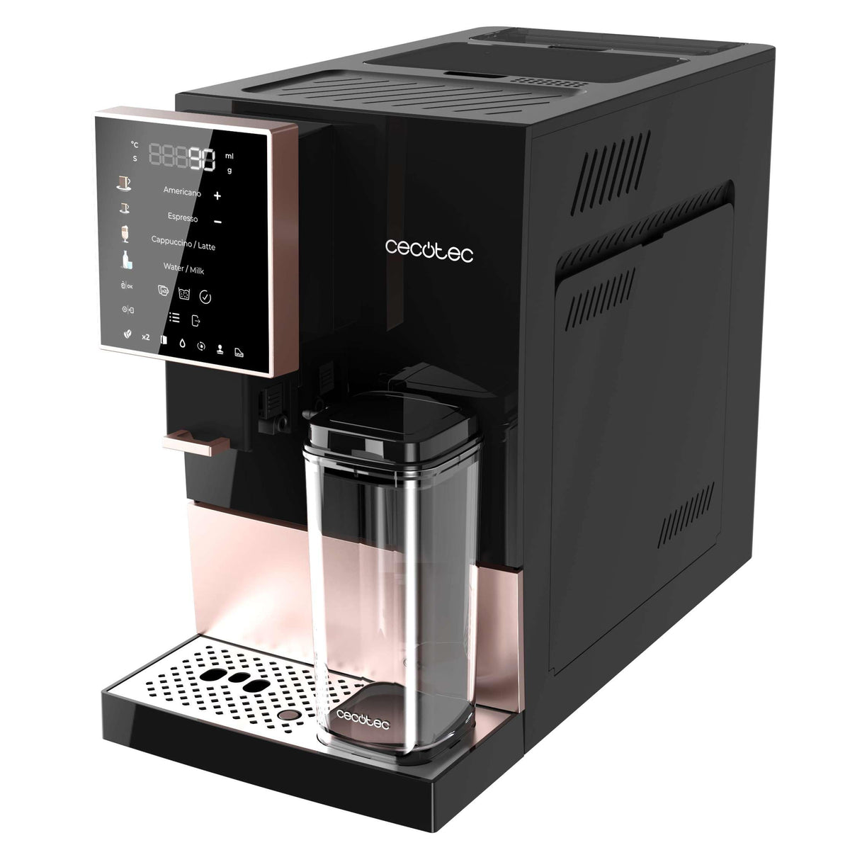 Cecotec Machine a Cafe Grain Cremmaet Compactccino Black Rose.19 barres,Thermoblock, Grains de café fraîchement moulus avec Plug&Play,Réservoir de café de 150gr avec moulin, 1,1 L d'eau,400ml de lait