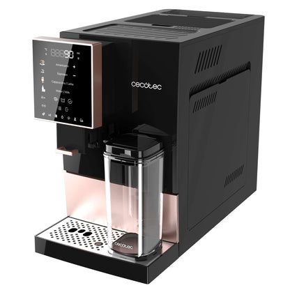 Cecotec Machine a Cafe Grain Cremmaet Compactccino Black Rose.19 barres,Thermoblock, Grains de café fraîchement moulus avec Plug&Play,Réservoir de café de 150gr avec moulin, 1,1 L d'eau,400ml de lait