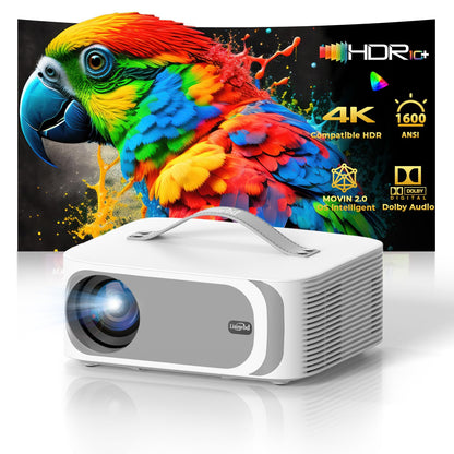 Videoprojecteur 4K【App Intégrée/1600 ANSI/Auto Focus/Keystone】 Dolby Audio 1080P Natif Projecteur Video, avec HDMI eARC, WiFi6, Bluetooth Lisowod Retr