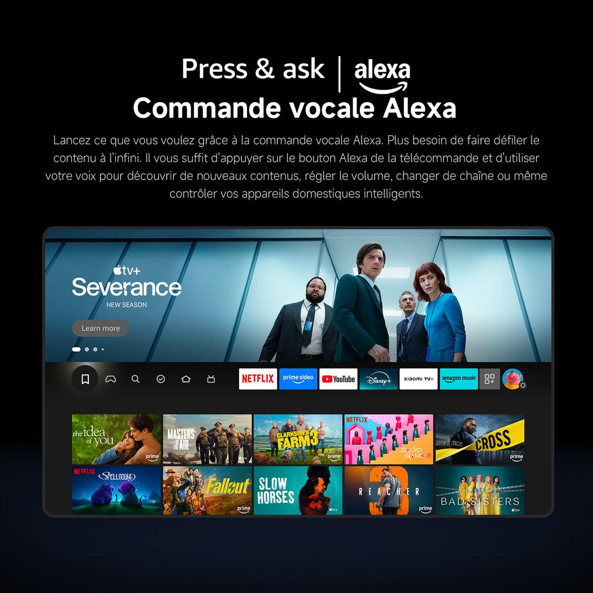 XIAOMI TV F 65, 165 cm (65 Pouces), 4K UHD, Smart TV, Fire TV, Contrôle Vocal Alexa, HDR10, MEMC, Mode Game Boost 120Hz, 2Go+32Go, Compatible avec AirPlay