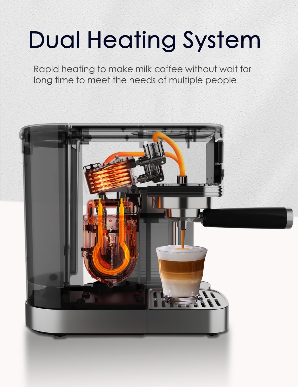 CAFELFFE® Machine à expresso 6 en 1, porte-filtre avec réservoir à lait, machine à cappuccino automatique avec autonettoyage et 3 options de température, 1,3 l en acier inoxydable