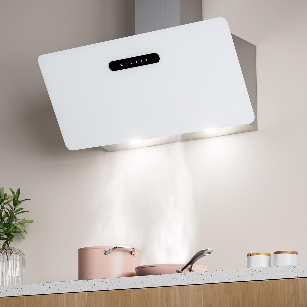 CIARRA CBCW9736K Hotte Aspirante Inclinée 90 cm 650m³/h - Classe A+++ - Filtre à Charbon Inclus - Commande Tactile- 3 Vitesses et Fonction Boost - LED Dimmable