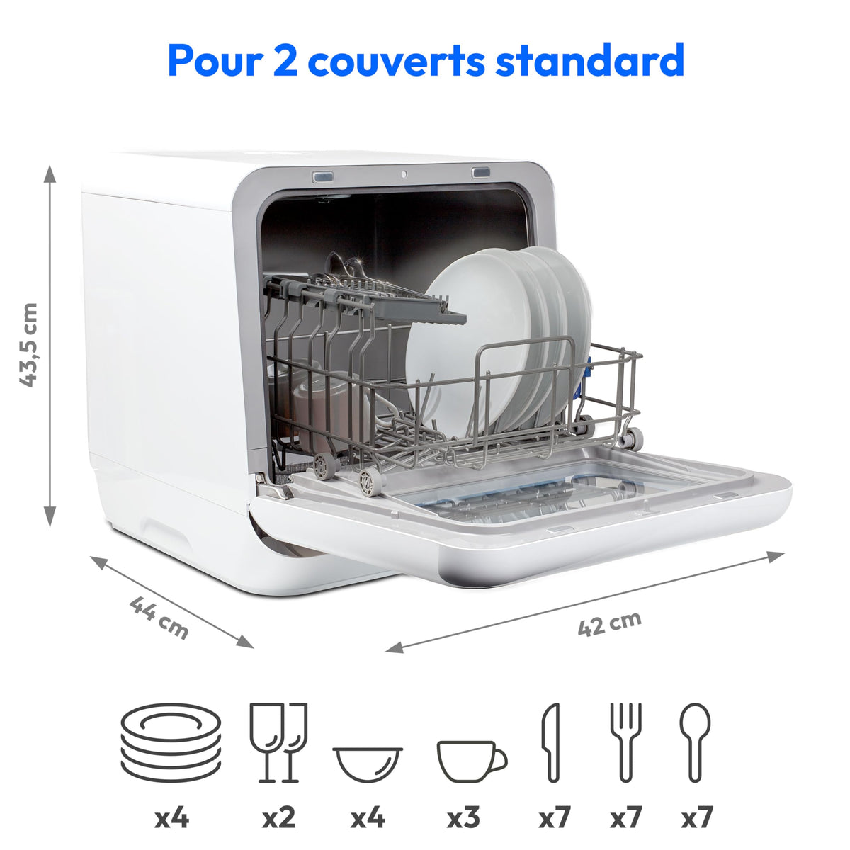MEDION Mini lave-vaisselle DWT20 (lave-vaisselle de table, lave-vaisselle, 2 couverts, fonctionne avec/sans raccordement à l'eau, 6 programmes de nettoyage, biberons, départ différé, pose libre) argen