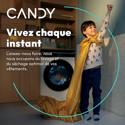 CANDY - Sèche-Linge Pompe à Chaleur - Capacité de Chargement 8 Kg - Classe Énergétique E - Connectivité NFC, Départ Différé, Bac à Eau Easy Case - Blanc - 85 x 59,6 x 58,5 cm - Modèle CSE H8A1LE-S