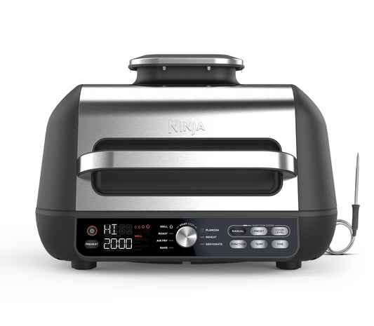 Ninja Foodi MAX PRO Grill, Plancha et Friteuse à air avec sonde de cuisson numérique, 3,8L, 7 en 1, Grill, Air Fryer, Cuire, Rôtir et plus, Pièces lavables au lave-vaisselle, Argent/Noir AG651EU