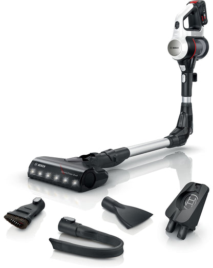 Bosch Electroménager Unlimited 7, BBS711W, aspirateur Balai, autonomie de 40 Min, Brosse motorisée avec éclairage LED, Batterie 3.0 Ah Power for All, Tube Flexible, Poids léger, Accessoires, Blanc