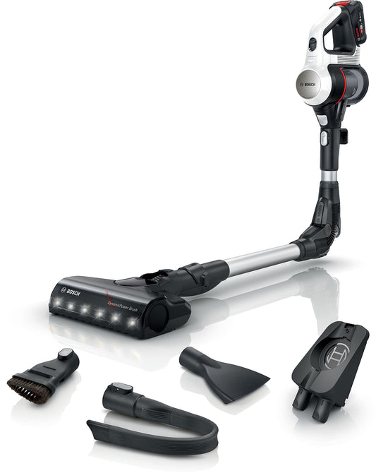 Bosch Electroménager Unlimited 7, BBS711W, aspirateur Balai, autonomie de 40 Min, Brosse motorisée avec éclairage LED, Batterie 3.0 Ah Power for All, Tube Flexible, Poids léger, Accessoires, Blanc