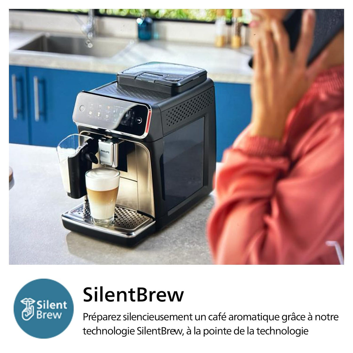 PHILIPS Machine à Expresso Entièrement Automatique Séries 3300-6 Boissons,Écran tactile couleur moderne,Système à lait LatteGo,SilentBrew,Broyeur 100%Céramique,Filtre AquaClean.Noir Chrome (EP3347/90)