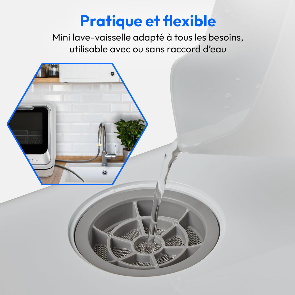 MEDION Mini lave-vaisselle DWT20 (lave-vaisselle de table, lave-vaisselle, 2 couverts, fonctionne avec/sans raccordement à l'eau, 6 programmes de nettoyage, biberons, départ différé, pose libre) argen