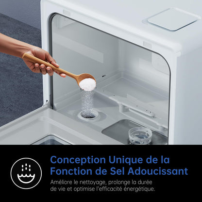 AIRMSEN Lave-vaisselle de Table Mini Lave-vaisselle avec 7+2 Programmes, Fonction Sel Adoucissant Commande Tactile Affichage à LED Réservoir d'Eau 5L, Lave-vaisselle Compact pour Appartements Dortoirs