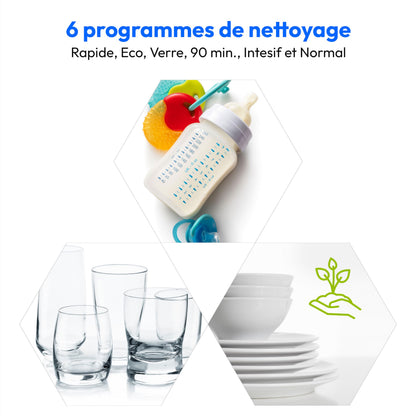 MEDION Mini lave-vaisselle DWT20 (lave-vaisselle de table, lave-vaisselle, 2 couverts, fonctionne avec/sans raccordement à l'eau, 6 programmes de nettoyage, biberons, départ différé, pose libre) argen