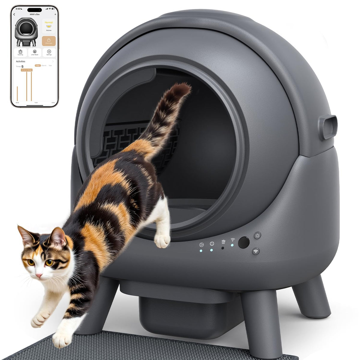 Litiere Chat Autonettoyante FEELNEEDY, Bac à Litière Automatique, Anti-Fuites/Anti-Pincement/Triple Anti-Odeur/Secure/Contrôle APP/Nettoyage Facile, Capacité Maximale de 65L