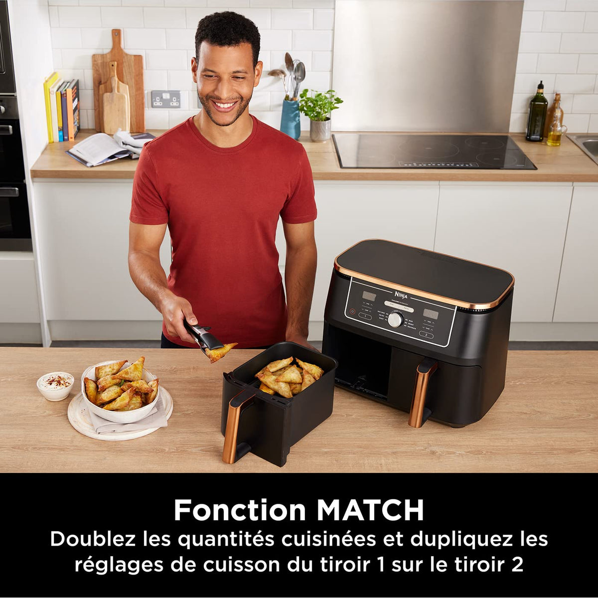 Ninja Foodi MAX Dual Zone Air Fryer, Friteuse sans huile, 2 tiroirs, 9,5 L, 6-en-1 (Air Fry, Max Crisp, rôtir, cuire, réchauffer, déshydrater), exclus