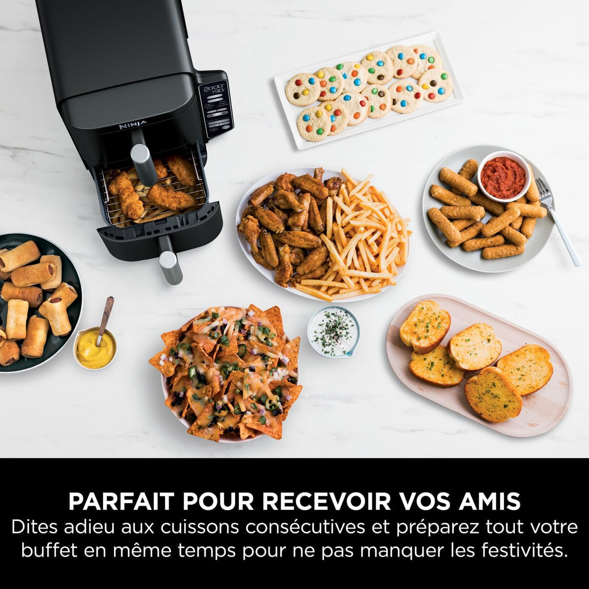 Ninja Double Stack Air-Fryer, Friteuse verticale sans huile à 2 tiroirs, 4 niveaux cuisson, 2 tiroirs et 2 grilles, design compact, capacité de 7,6L, 6 fonctions de Cuisson, 6 portions, gris SL300EU