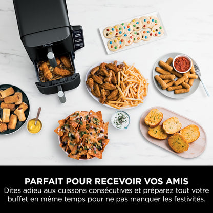 Ninja Double Stack Air-Fryer, Friteuse verticale sans huile à 2 tiroirs, 4 niveaux cuisson, 2 tiroirs et 2 grilles, design compact, capacité de 7,6L, 6 fonctions de Cuisson, 6 portions, gris SL300EU
