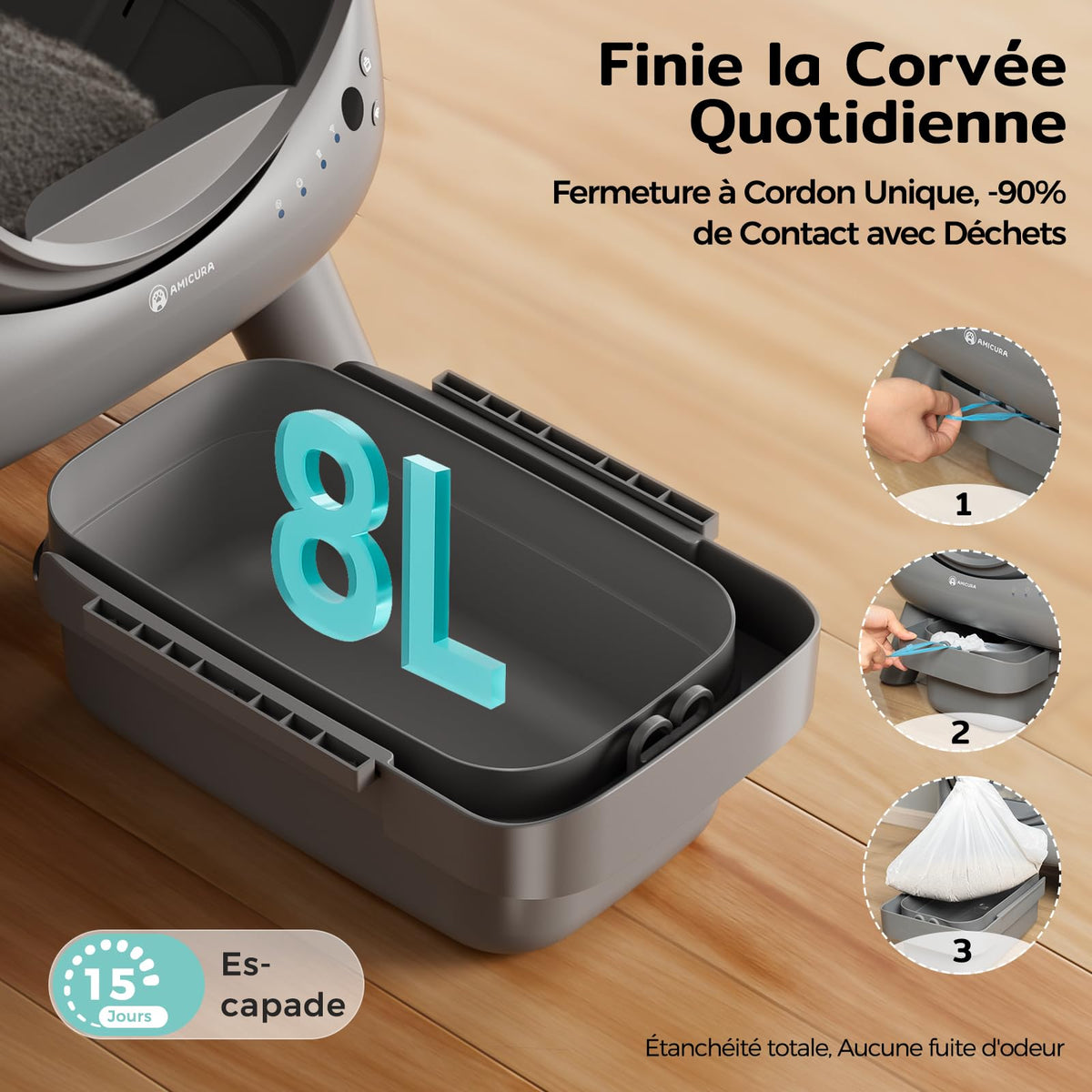 Amicura Cura X1 Litière Chat Autonettoyant avec Contrôle par Application,Capteur de Sécurité (Anti-Pinch), Anti-odeurs, Bac à Litière Autonettoyant, Litière Automatique Facile à Nettoyer