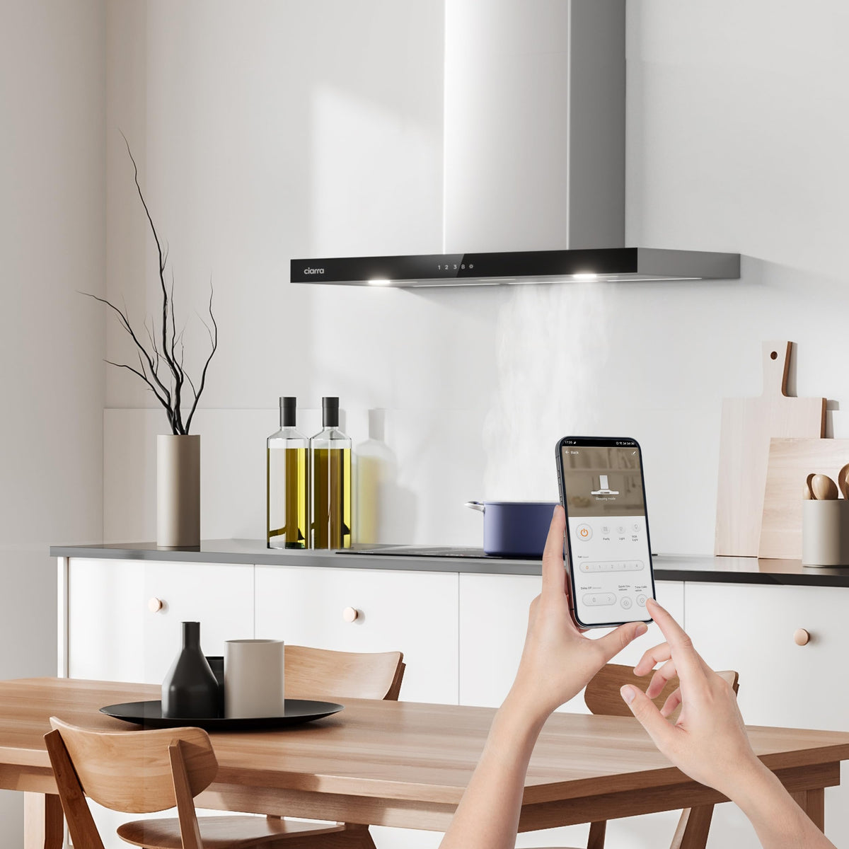 Ciarra Hotte Apisrante 90cm 650 m³/h - Class A+++ - 4 Vitesses - Fonction Boost - Hotte de Cuisine Silencieuse - Commande Tactile - Wi-Fi - LED Dimmable - Inox - CBCS9102