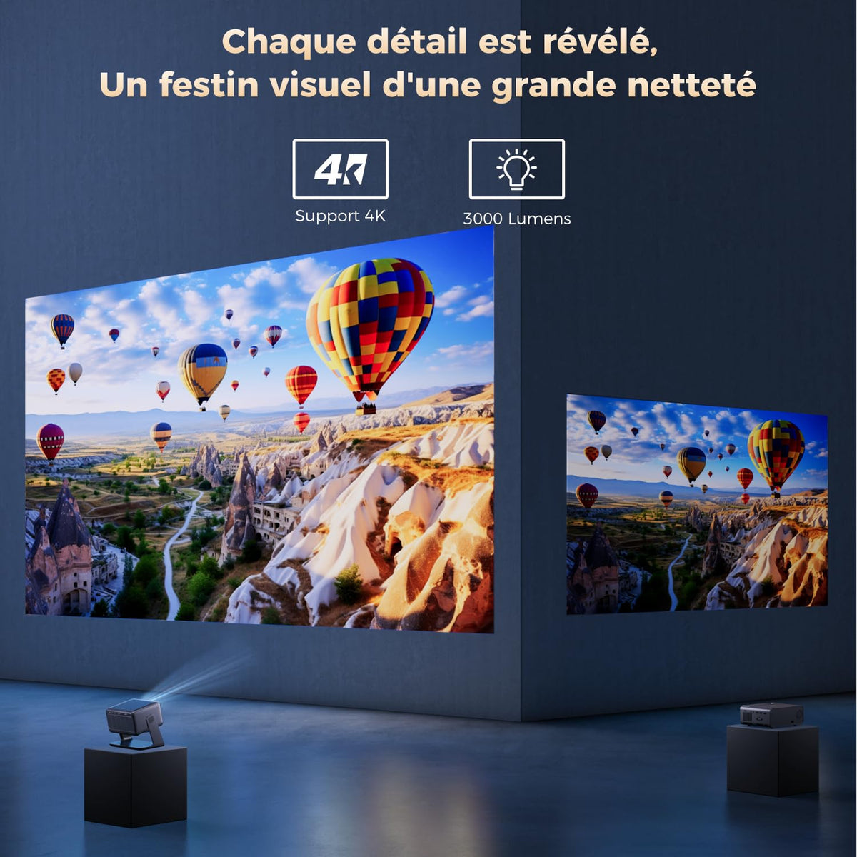 Vidéoprojecteur 30000 Lumens Projecteur Video Auto Focus/Keystone WiFi Bluetooth AMEELA Portable Videoprojecteur 4K Dolby Audio FHD 1080P HDMI/USB intégré Compatible avec Netflix, Youtube/Prime Video