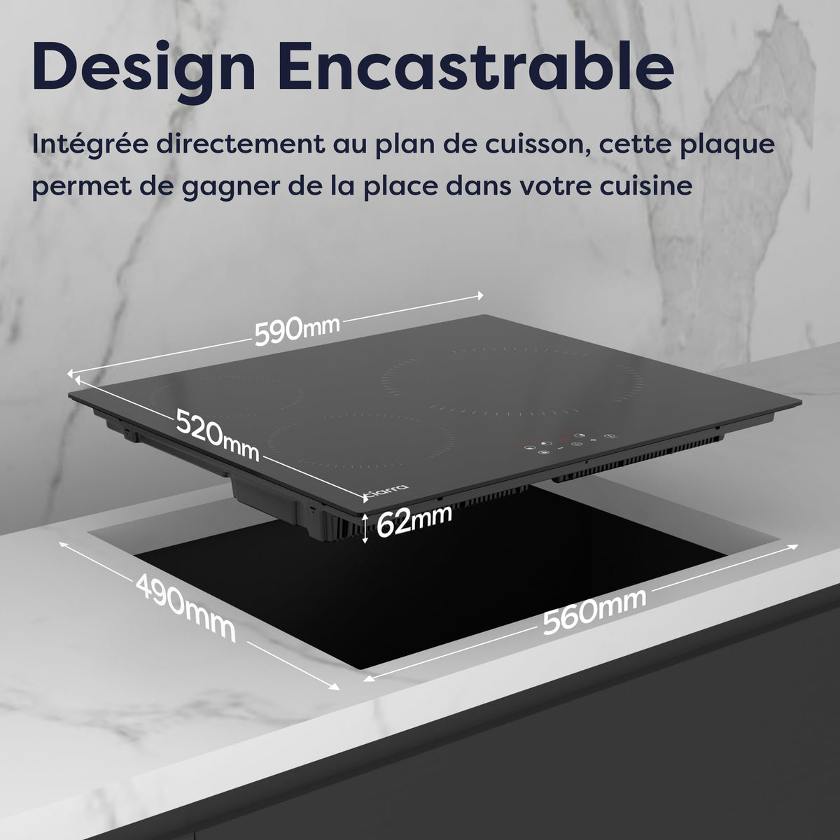 Ciarra CABBIH3-A Plaque Induction 3 Feux 5600W, 60CM Plaque de Cuisson Verre, Contrôle Tactile, Minuterie, Sécurité Enfant