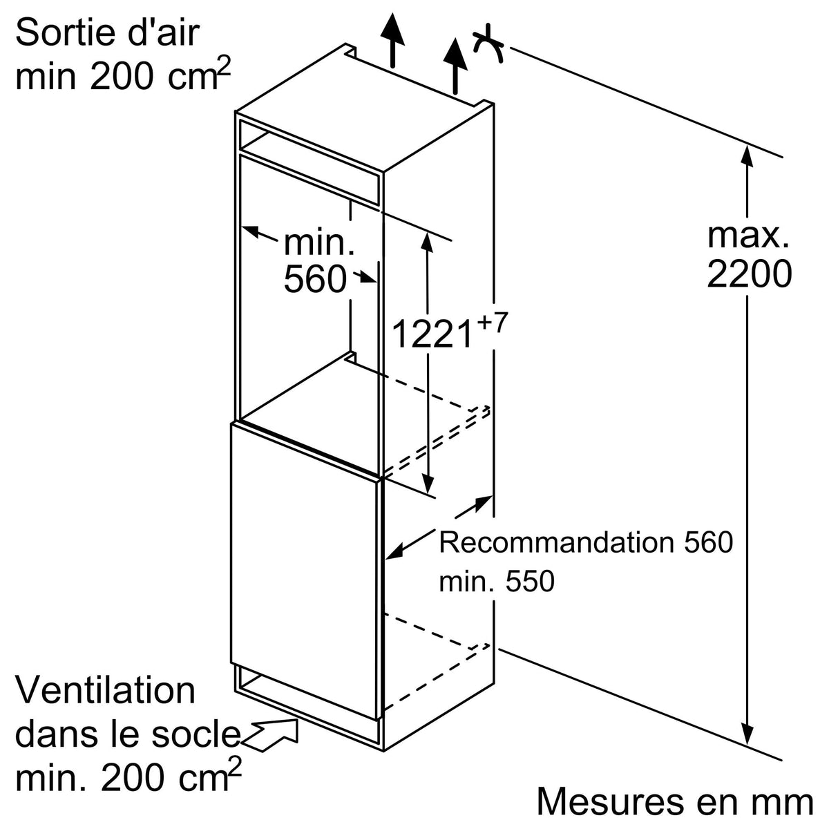 BOSCH KIR41VFE0, Série 4, Petit réfrigérateur, Encastrable, 122,5 x 56 cm, 204 L