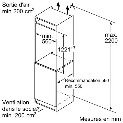 BOSCH KIR41VFE0, Série 4, Petit réfrigérateur, Encastrable, 122,5 x 56 cm, 204 L