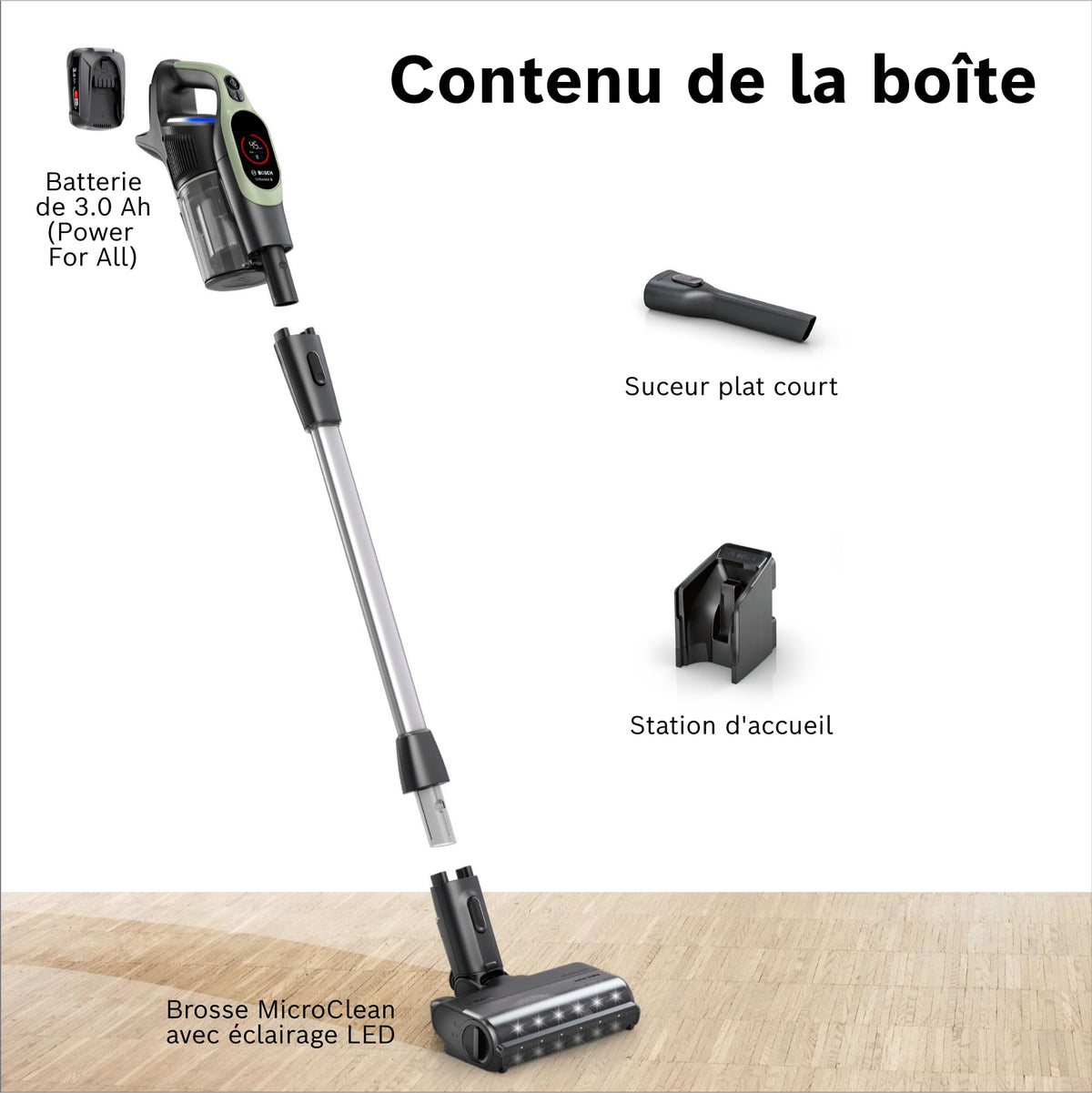 Bosch, aspirateur Balai sans Fil, Unlimited 9, Batterie 3.0 Ah, Technologie MicroClean, bac à poussières Facile à Vider, éclairage LED, Vert, BBS921TBA