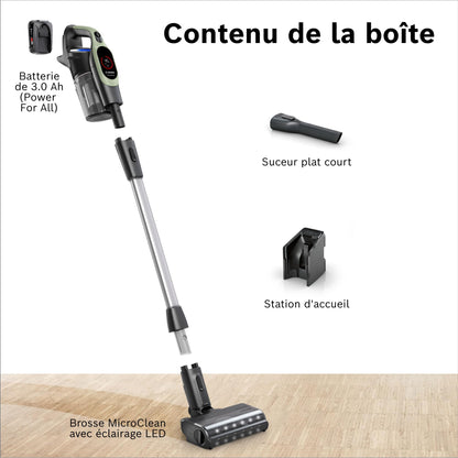 Bosch, aspirateur Balai sans Fil, Unlimited 9, Batterie 3.0 Ah, Technologie MicroClean, bac à poussières Facile à Vider, éclairage LED, Vert, BBS921TBA