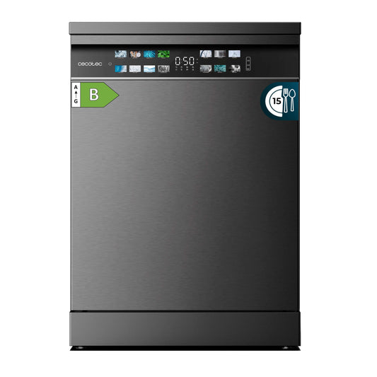 Cecotec Lave-vaisselle 60cm Bolero Aguazero 6700 Dark B Lave-vaisselle foncé, 15 couverts, Classe B, Moteur Inverter Plus, O2 Dry, Lavage Double Zone,