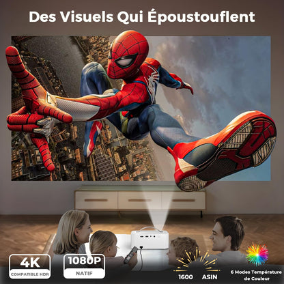 Videoprojecteur 4K【App Intégrée/1600 ANSI/Auto Focus/Keystone】 Dolby Audio 1080P Natif Projecteur Video, avec HDMI eARC, WiFi6, Bluetooth Lisowod Retr