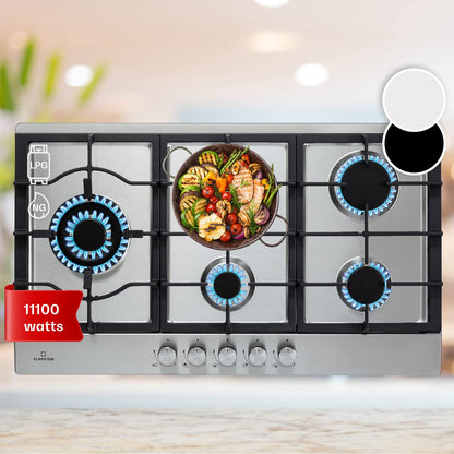 Klarstein Tables de Cuisson à Gaz, Plaque de Cuisson , Encastrable à 5 Feux de 11100W, Cuisiniere Gaz, Gaziniere avec Brûleurs en Acier Inoxydable, Cuisinières GPL