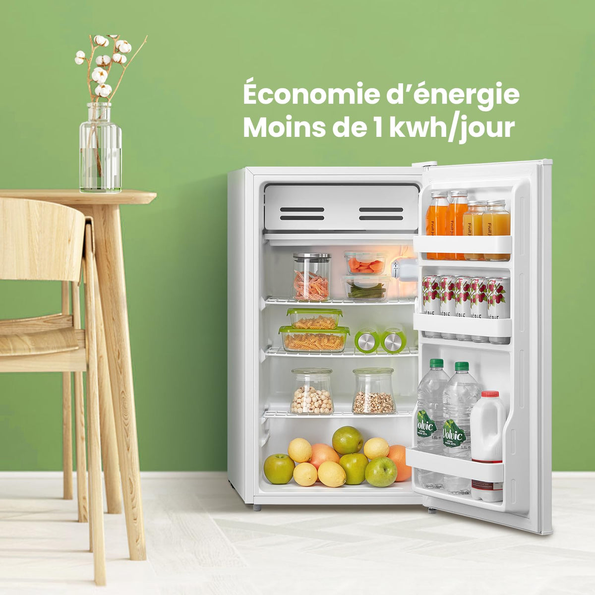 Comfee' RCD93WH2(E) Réfrigérateur à une porte, 93 L, Contrôle de la température, Pose libre sous le comptoir, Silencieux, Blanc