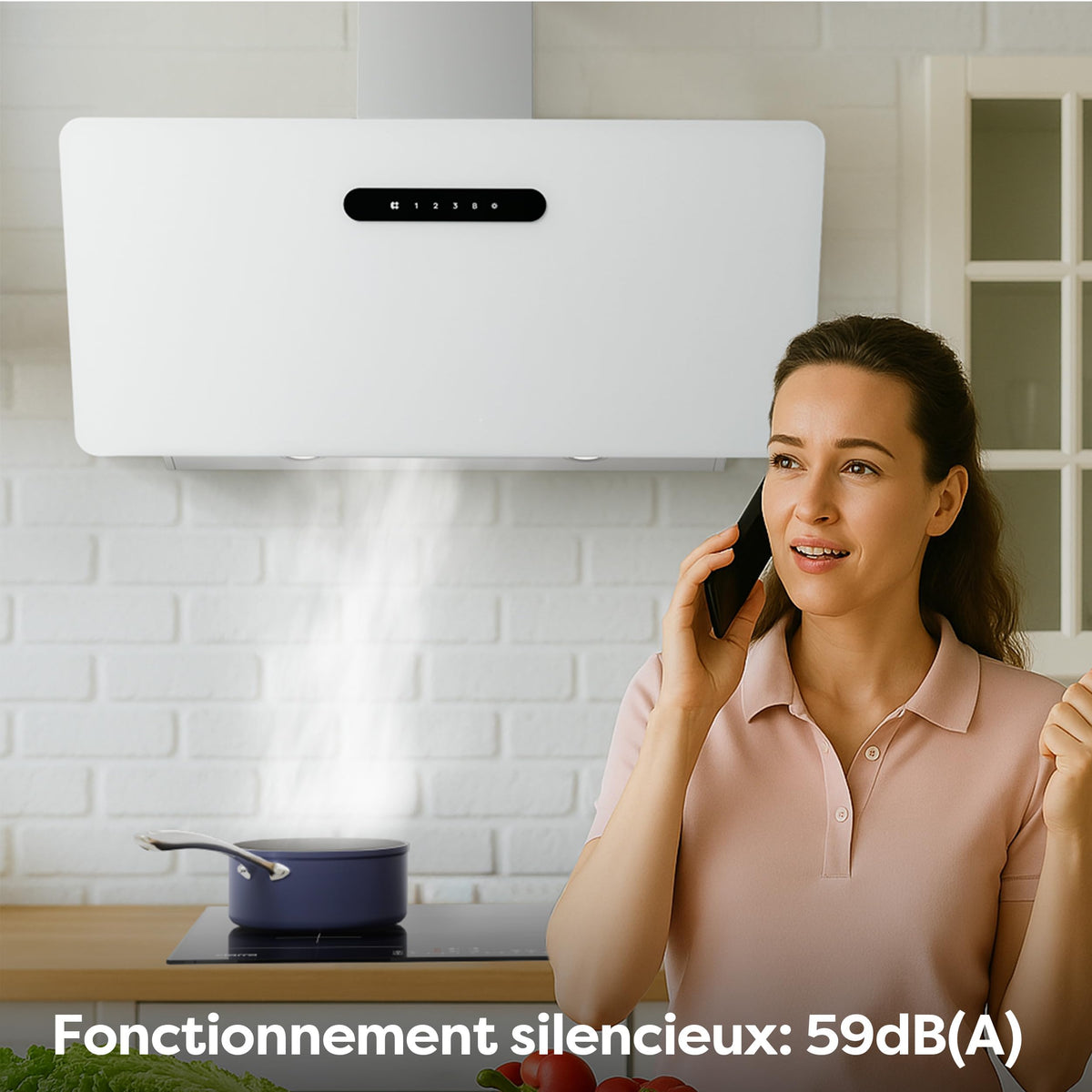 CIARRA CBCW9736K Hotte Aspirante Inclinée 90 cm 650m³/h - Classe A+++ - Filtre à Charbon Inclus - Commande Tactile- 3 Vitesses et Fonction Boost - LED Dimmable