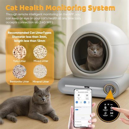 Litiere Chat Autonettoyante Bac à Litter Automatic 65L Bac à Litière pour Chat Automatique, Contrôle par Application, Anti-fuites/Pincement/pour Plusi