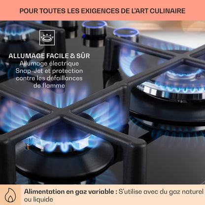 Klarstein Plaque de Cuisson à Gaz 4 Feux, Table de Cuisson 4 Brûleurs, 8.5 kW, Piano Cuisine en Acier Inoxydable, Encastrable, Inox
