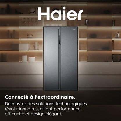 Haier - Réfrigérateur Américain - 2 Portes - Classe Énergétique E - Technologie Total No Frost Multi Air Flow - Inox - 337L + 191L (Congélateur) - 177,5 x 90,8 x 64,7 cm - Modèle HSR3918ENPG